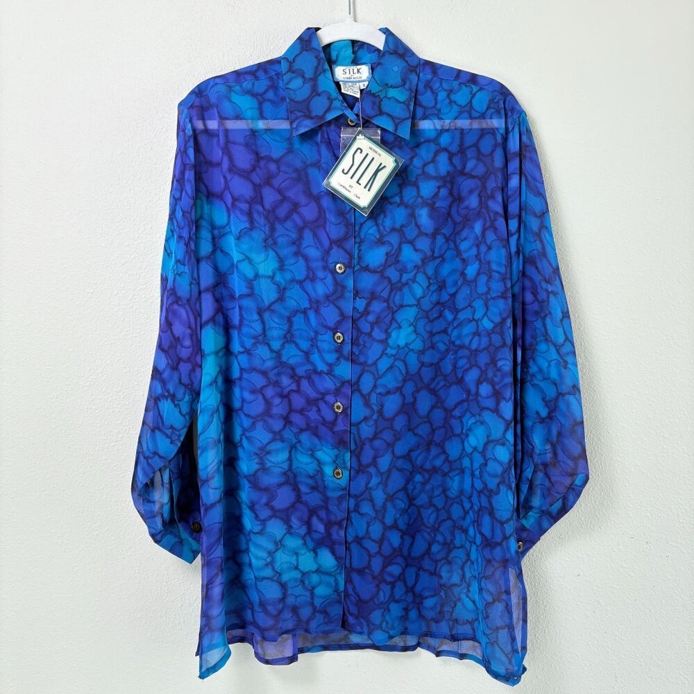Sensual Silk Sand Washed Silk Button Front Top‎ Size S Long Sleeve Artsy NWT